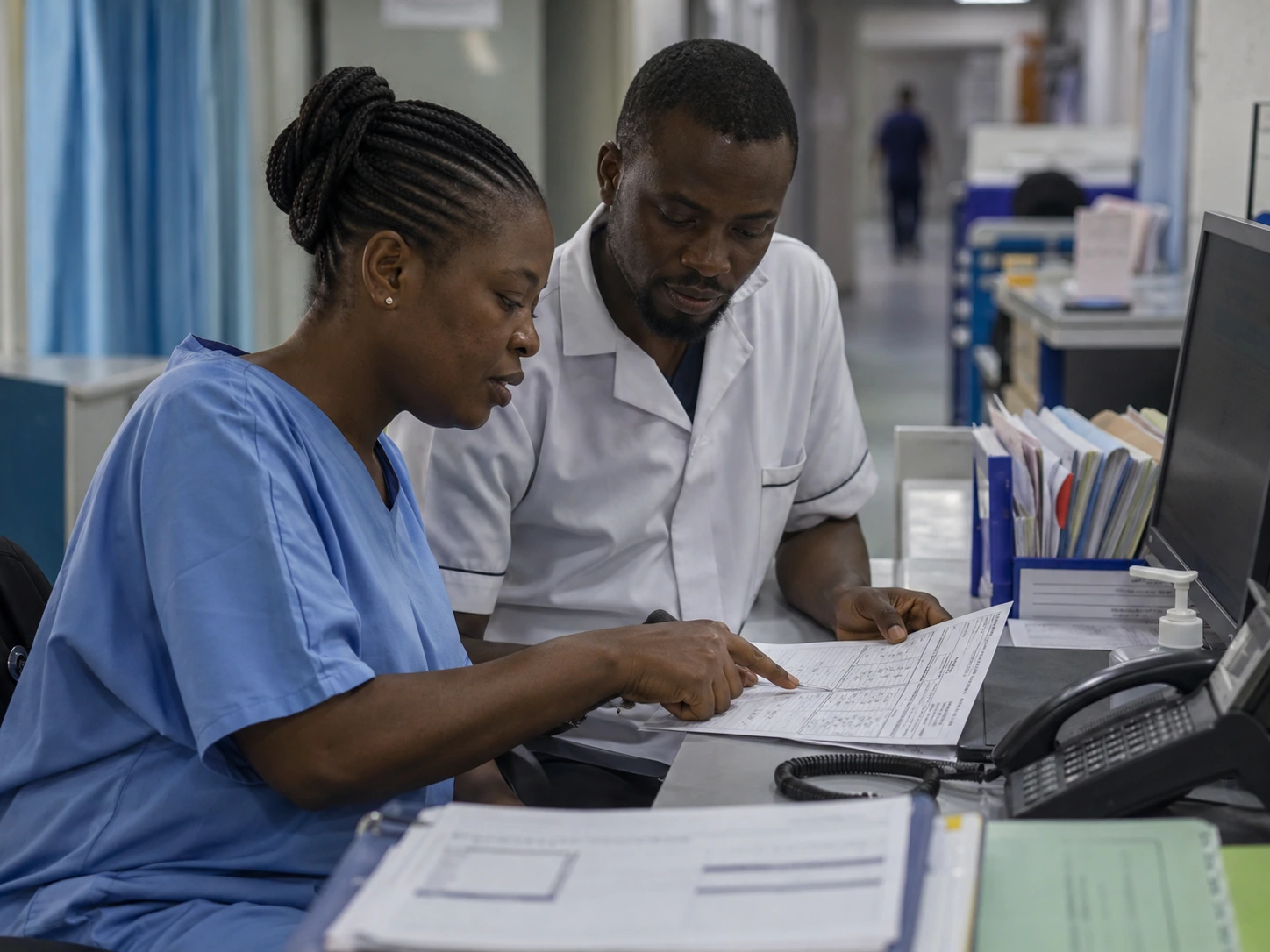 Clinicians reviewing a shared patient referral pathway