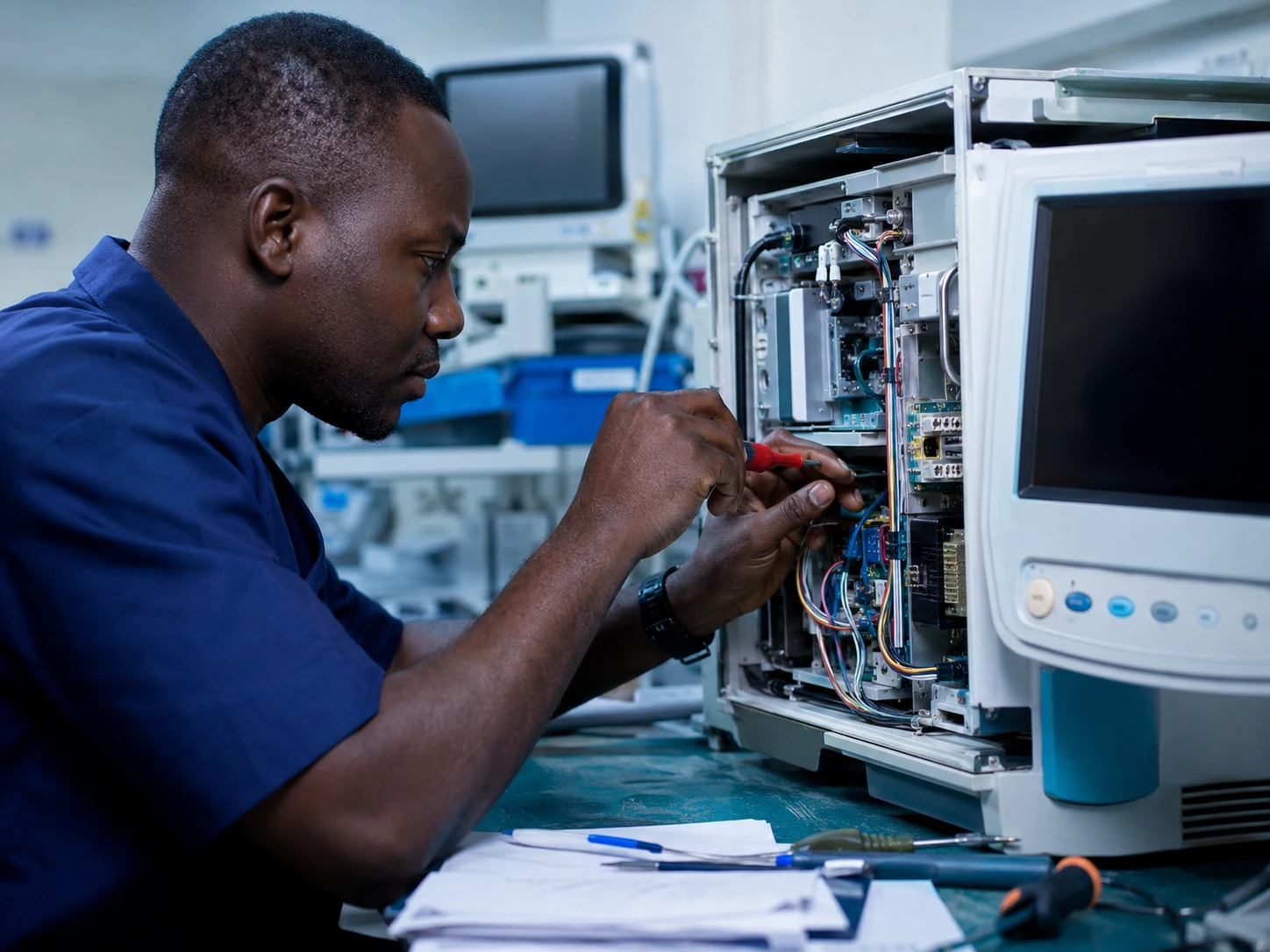 Zendale biomedical engineer servicing clinical equipment