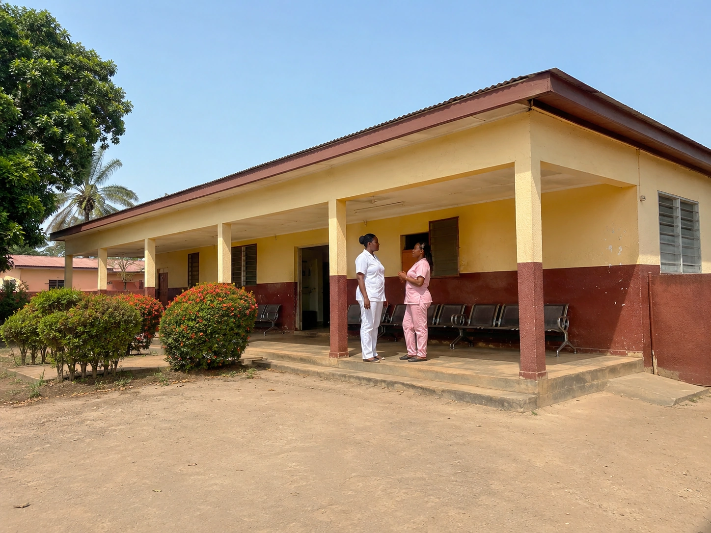 Healthcare professionals outside Ikosi Ketu Primary Healthcare Centre in Lagos