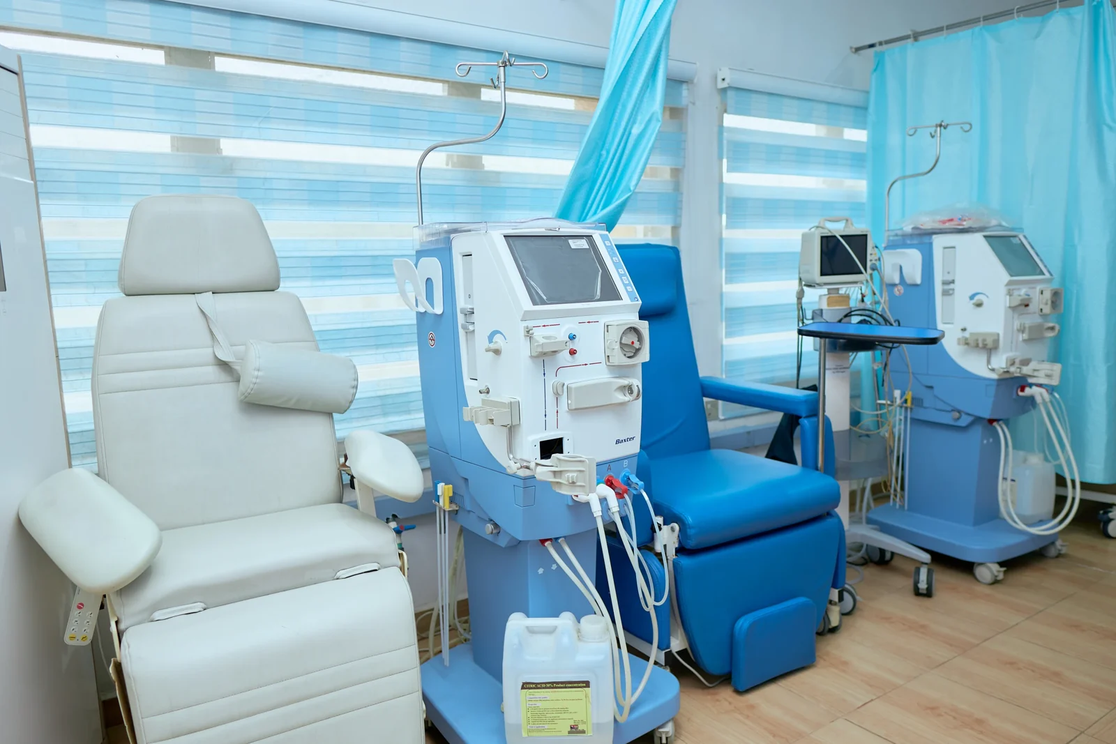 Dialysis machines and treatment chairs at Sky High ICU and Dialysis Centre